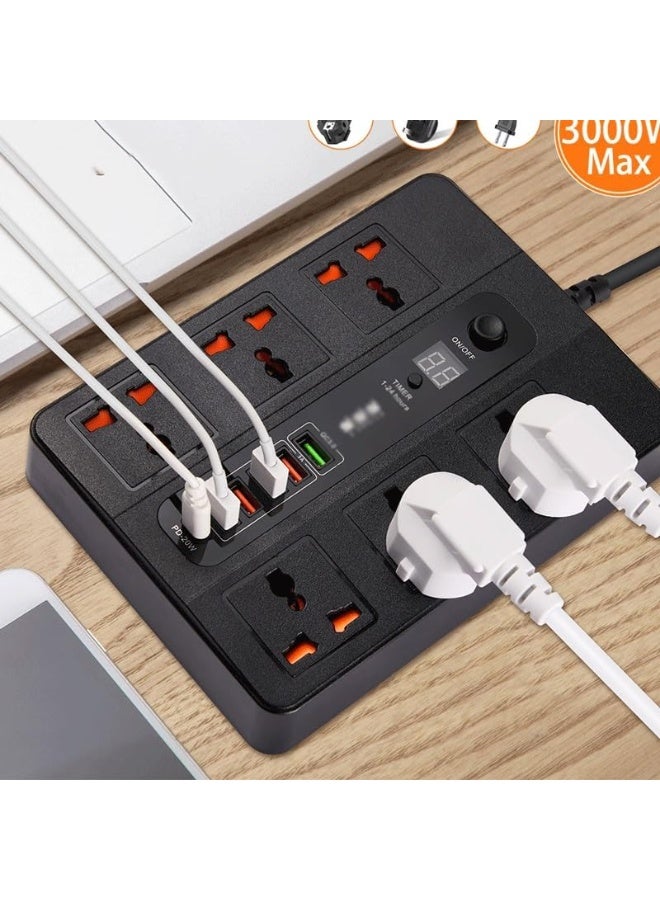 M MIAOYAN AC socket, power strip, surge protector, 2-meter extension socket, timer desktop socket (D) - Image 3
