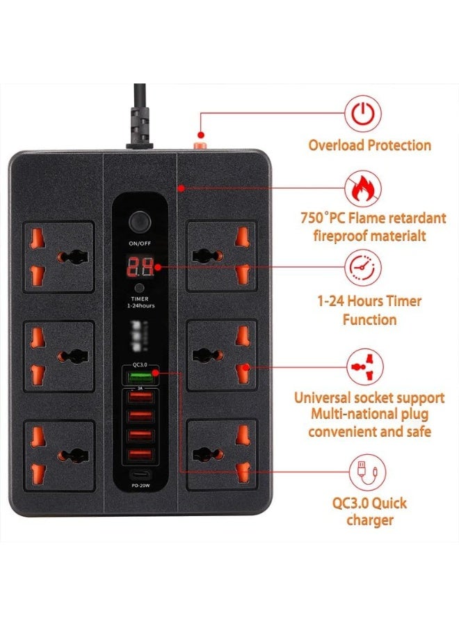 M MIAOYAN AC socket, power strip, surge protector, 2-meter extension socket, timer desktop socket (D) - Image 2