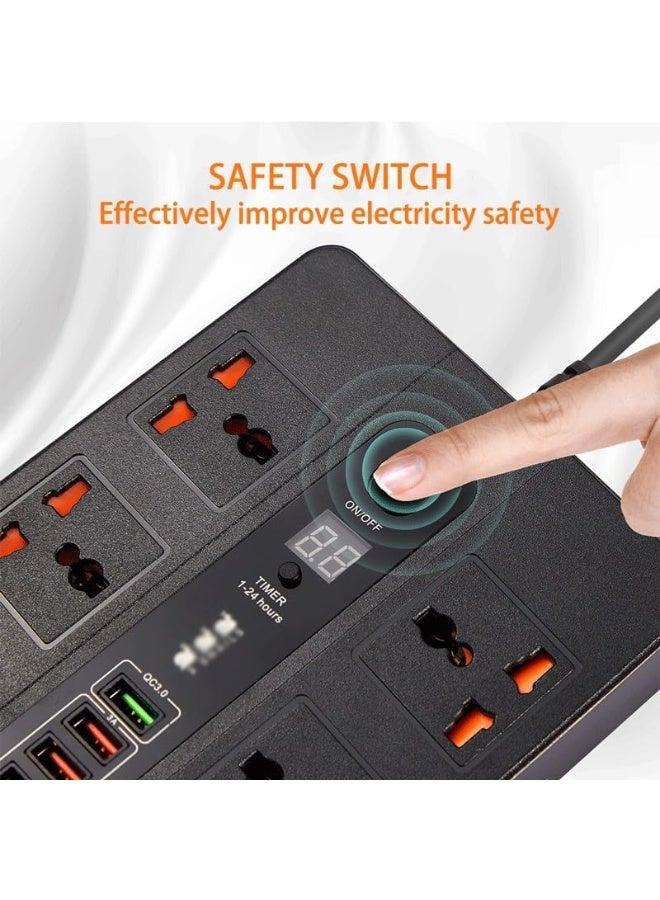 M MIAOYAN AC socket, power strip, surge protector, 2-meter extension socket, timer desktop socket (D) - Image 4