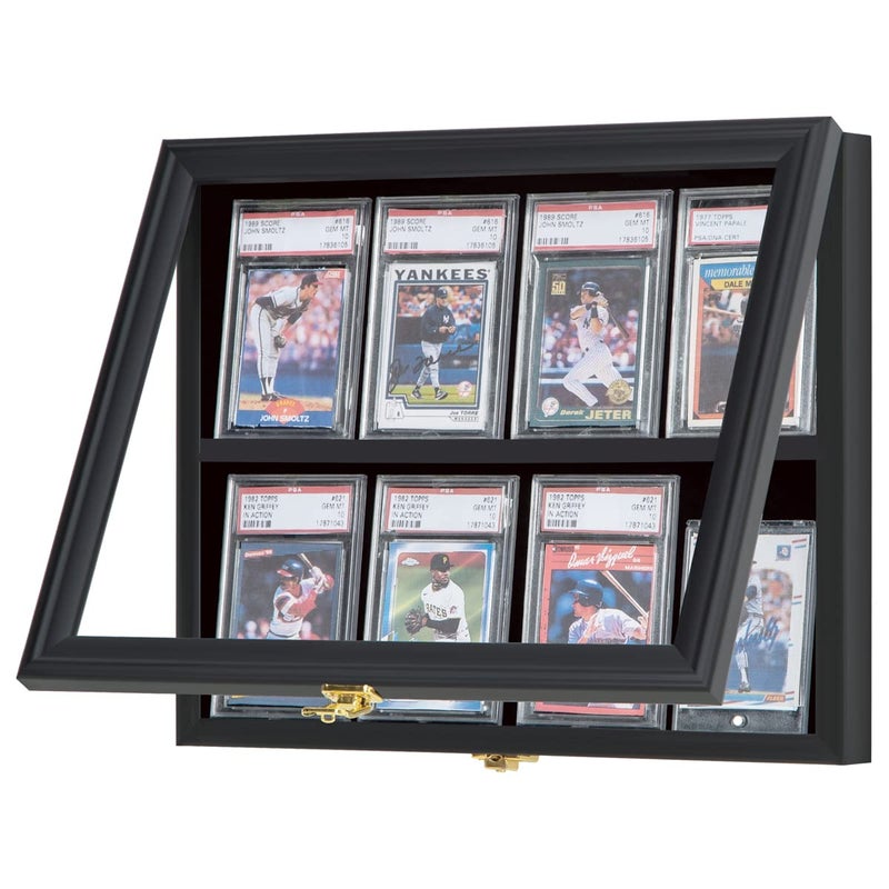 VERANI Verani Baseball Sports Card Display Case  8 Graded Card Frame  Crystal Clear View UV Protection Lockable Black Wall Cabinet 