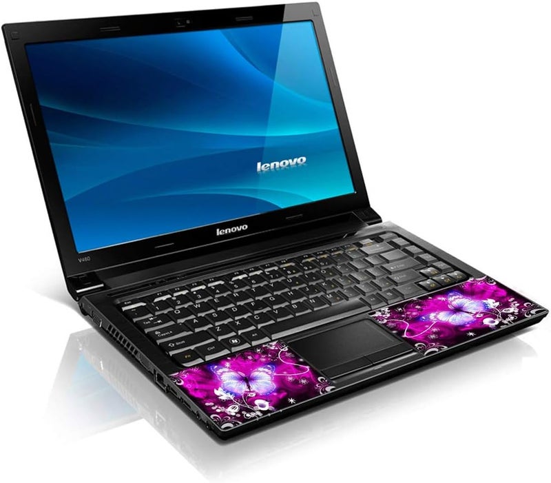 إل أس أس ملصق جلد لابتوب فني 15 15.6 بوصة متوافق مع 13.3 و14 و15.6 و16 بوصة من HP وDell وLenovo وApple وAsus وAcer (مع وسادتين مجانيتين للمعصم) - فراشة أرجوانية وزهور - Image 2