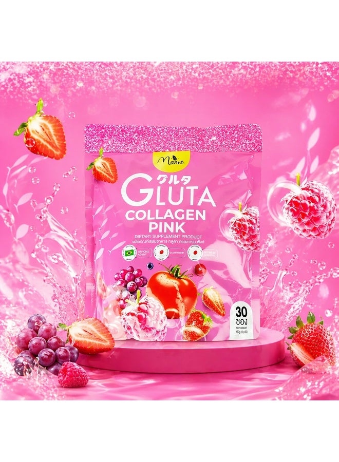 Manee Gluta Collagen Pink Supplement Drink – Advanced Skin Brightening & Anti-Aging Collagen with Glutathione | Hydration & Radiant Glow Formula | 30 Sachets - Image 2