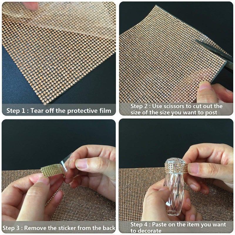 Locacrystal Bling Rhinestone Sticker DIY Car Decoration Stickers Self-Adhesive Hotfix Glitter Crystal Gem Sheet Stickers for Car & Crafts with 19440Pcs 2mm Rhinestones(Champagne/Peach,9.4" x 15.8") - Image 5