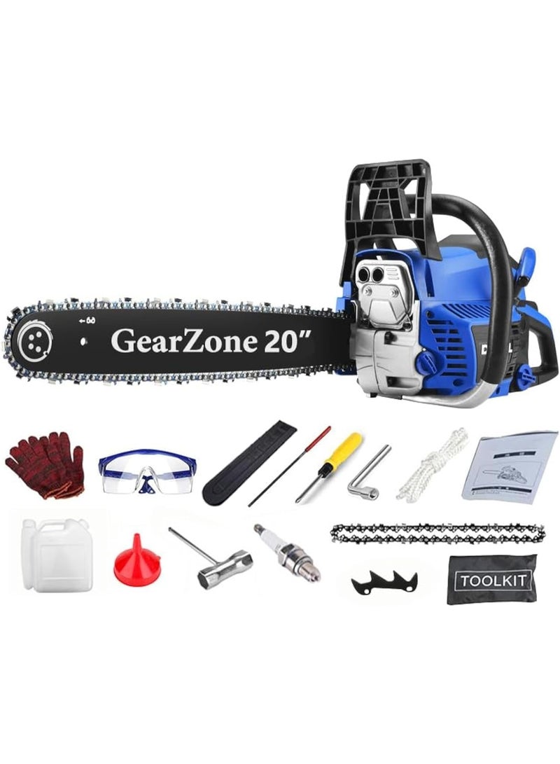 GearZone منشار سلسلة بنزين/بترول محمول عالي القوة 20 بوصة-58CC-2.68KW، يشمل 2 سلسلة منشار وملحقات أخرى لقطع الأشجار والخشب والأخشاب. - Image 1