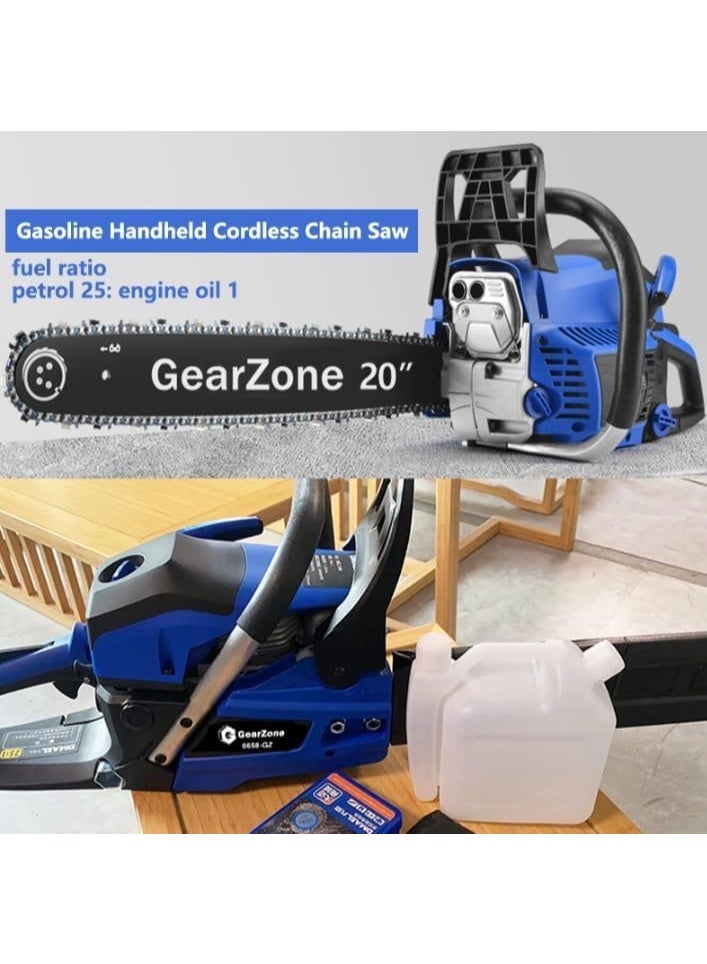 GearZone منشار سلسلة بنزين/بترول محمول عالي القوة 20 بوصة-58CC-2.68KW، يشمل 2 سلسلة منشار وملحقات أخرى لقطع الأشجار والخشب والأخشاب. - Image 2