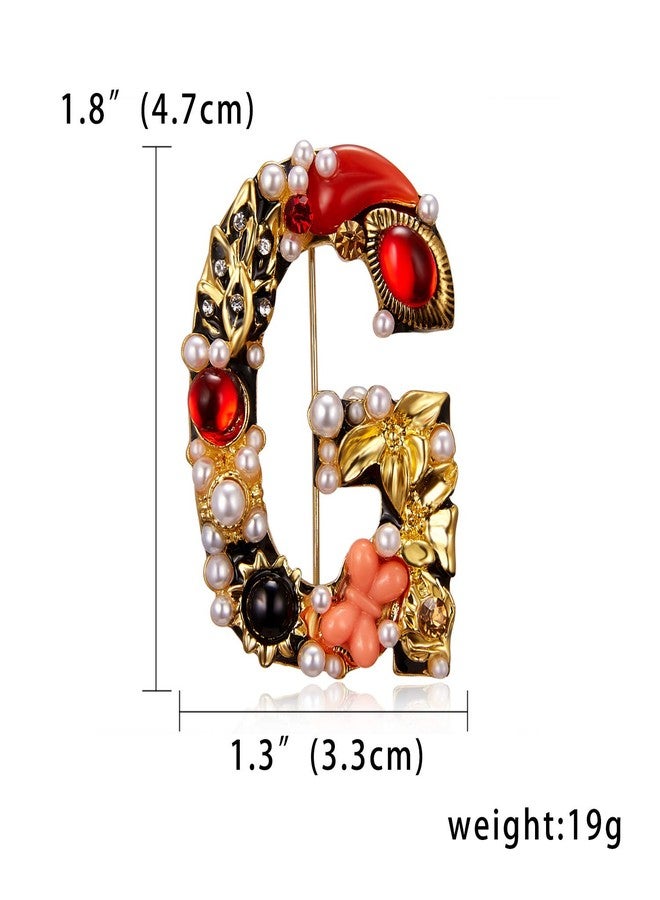 RINHOO Crystal Pearl Initial Brooch Gold Plated Enamel Colorful Letter Alphabet Breastpin Pin Jewelry for GIFTS (Letter -G) - Image 2