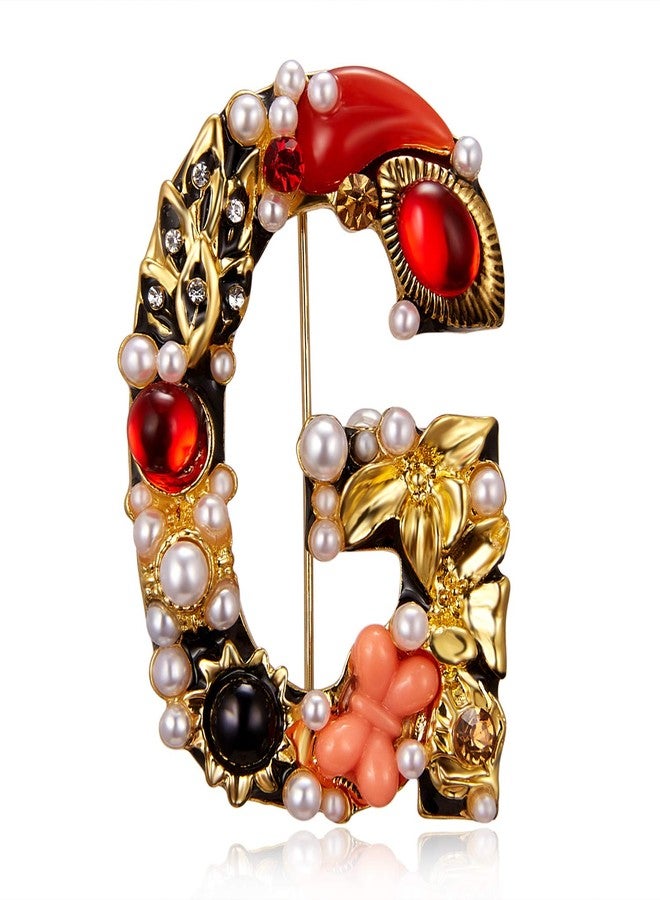RINHOO Crystal Pearl Initial Brooch Gold Plated Enamel Colorful Letter Alphabet Breastpin Pin Jewelry for GIFTS (Letter -G) - Image 1