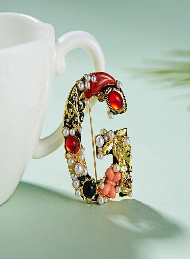 RINHOO Crystal Pearl Initial Brooch Gold Plated Enamel Colorful Letter Alphabet Breastpin Pin Jewelry for GIFTS (Letter -G) - Image 3