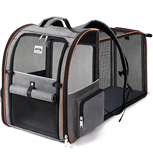 Lekebobor Large Cat Backpack Carrier Expandable Pet Carrier Backpack for Small Dogs Medium Cats Fit Up to 18 Lbs, Dog Backpack Carrier, Foldable Puppy Backpack Carrier for Travel, Hiking,Grey - Image 1