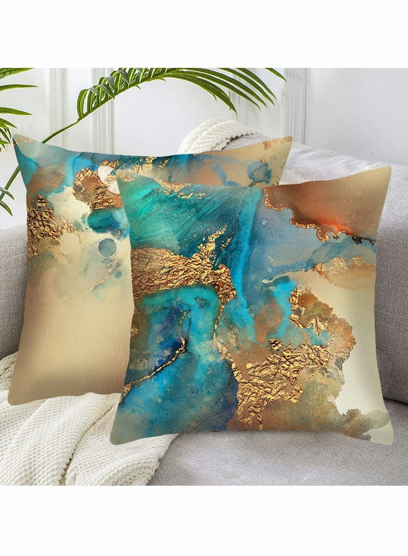 Excefore Teal Gold Throw Pillow Covers Double Sides Printed Soft Velvet 18x18 Inch Decorative Couch Pillow Cases Square Cushion Cover Case for Living Room, Bed,  (18X18inch)Set of 4 - Image 2