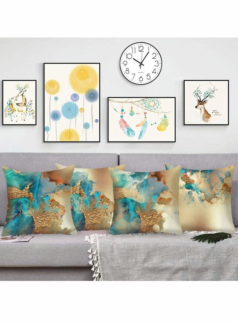 Excefore Teal Gold Throw Pillow Covers Double Sides Printed Soft Velvet 18x18 Inch Decorative Couch Pillow Cases Square Cushion Cover Case for Living Room, Bed,  (18X18inch)Set of 4 - Image 4