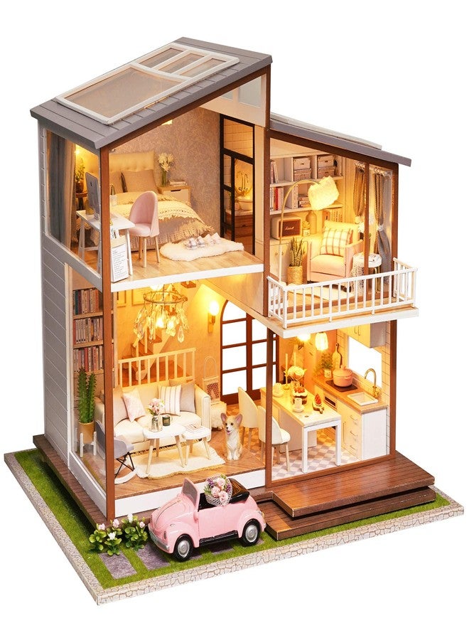 Spilay DIY Dollhouse Miniature with Wooden Furniture,DIY Dollhouse Kit Large Villa Model with LED Light & Music Box,1:24 Scale Creative Room Gift for Adult Teenager - Image 1