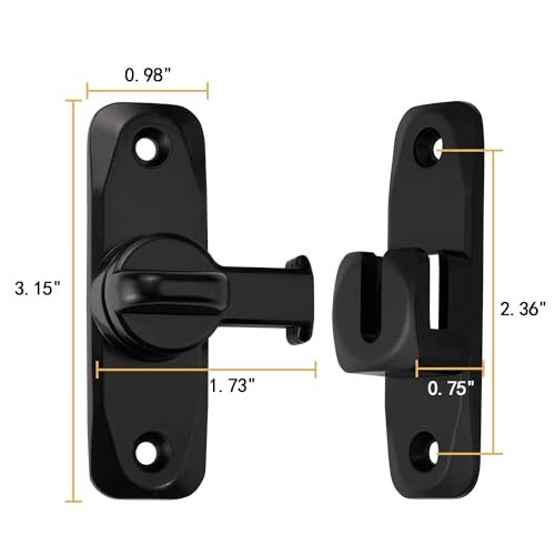 INIRET Barn Door Latches,Black 90/180 Degree Gate Lock,Zinc Alloy Right Angle Door Lock Latch,Flip Gate Latches Hardware,Door Security Sliding Door Latch Lock fo Cabinets,Bathroom,Barn Door - Image 2
