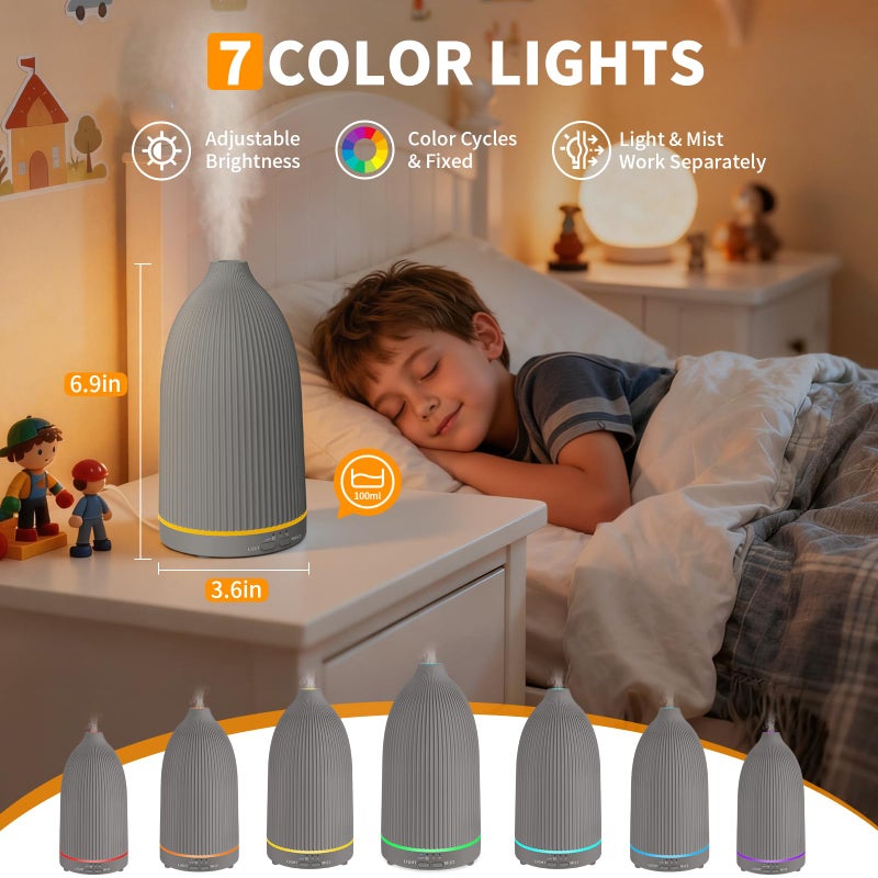 URPOWER 100ML Essential Oil Diffuser Ultrasonic Cool Mist Humidifier with 7 LED Lights, Timer & Auto-Off Quiet Aromatherapy Scent Diffuser for Home Bedroom Office Relaxation - Image 3