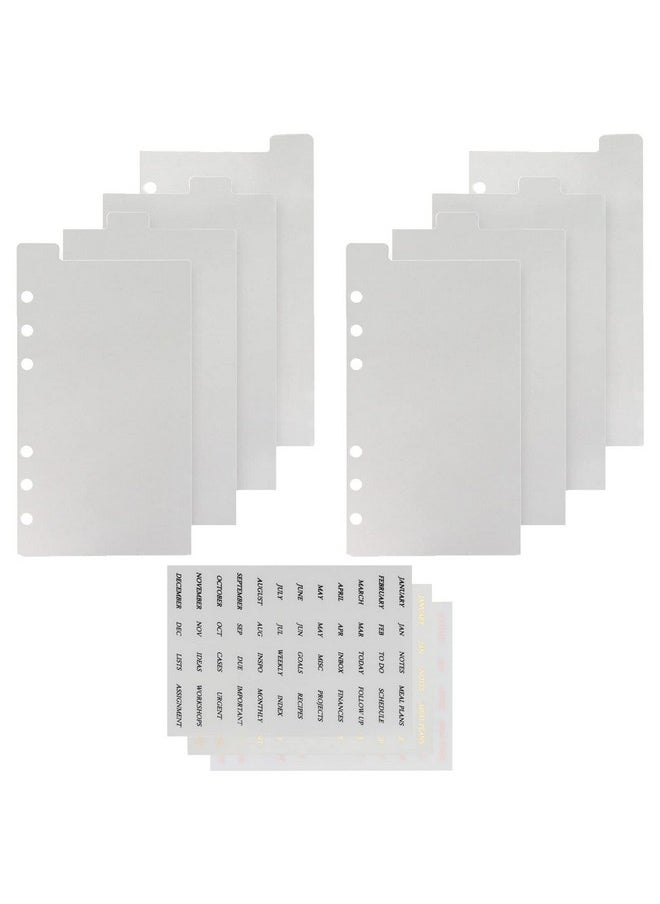 MultiBey - A6 4Tabs Transparent Plastic Binder Divider Index Top Vertical Divider Set With Monthly Stickers Clear 6 Holes Page Index Divider For 6Rings Binder Loose Leaf Planner Journal - Image 1