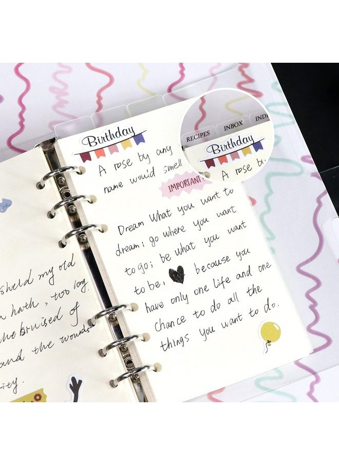 MultiBey - A6 4Tabs Transparent Plastic Binder Divider Index Top Vertical Divider Set With Monthly Stickers Clear 6 Holes Page Index Divider For 6Rings Binder Loose Leaf Planner Journal - Image 1