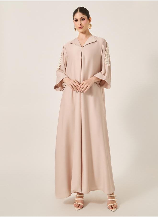 Styli - Lace Detail Embroidered A-Line Belted Jalabyia - Image 1
