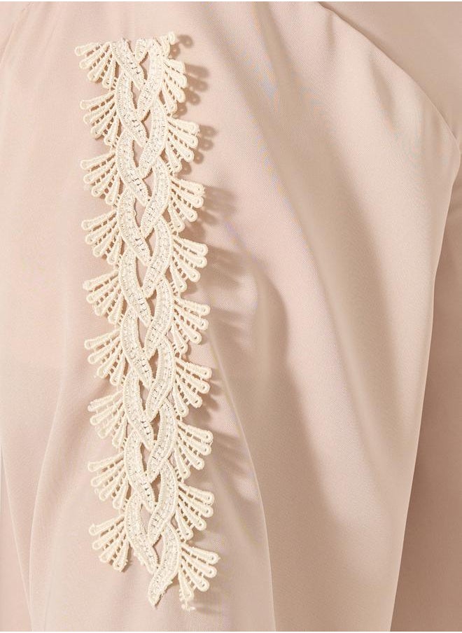 Styli - Lace Detail Embroidered A-Line Belted Jalabyia - Image 1