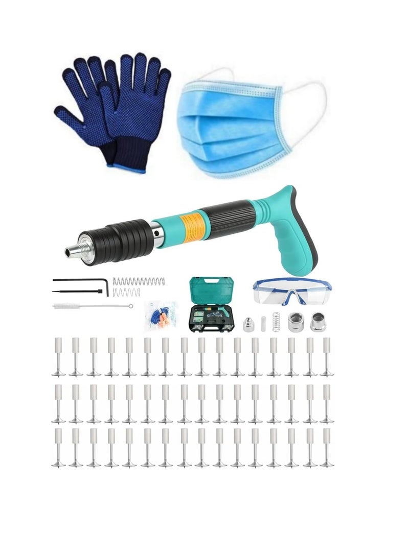 ABBASALI Gears Manual Steel Nails Gun, Concrete Nail Gun Rivet Tool Portable Manual Silencing Wall Nail Gun for Cement Wall, Household, Meatalworking With 100Pcs Rivite, 10Pcs Mask & Gloves  - Image 1