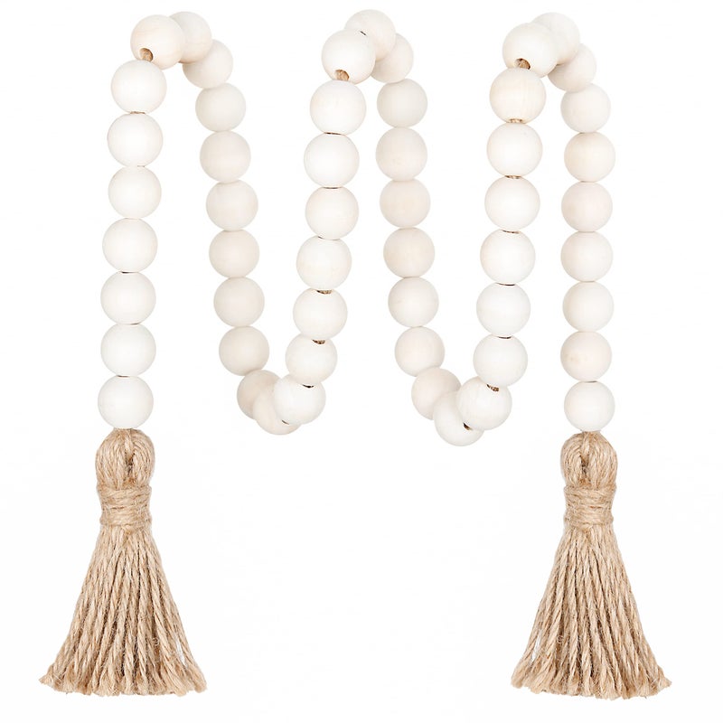 Meplait 39in Wood Bead Garland Farmhouse with TasselsVersatile Prayer Beads Boho Chic Wall Hanging Home DecorNatural