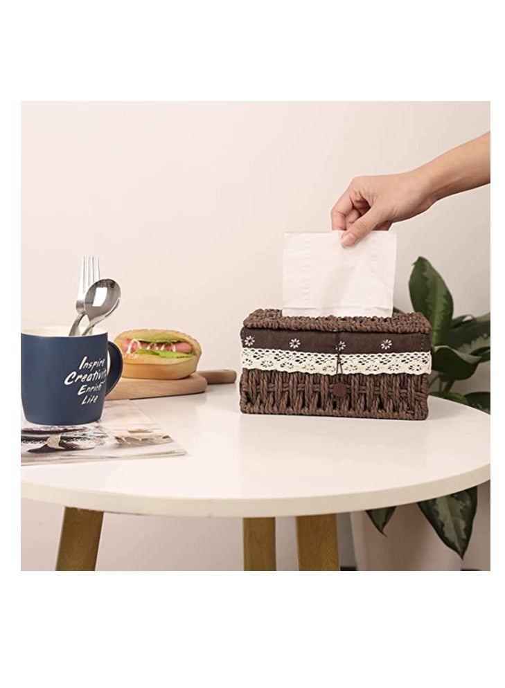 FFD Rectangle Tissue Box Cover, Decorative Rattan Weave tissue Box Holder Retro Tissue Case  - Image 3