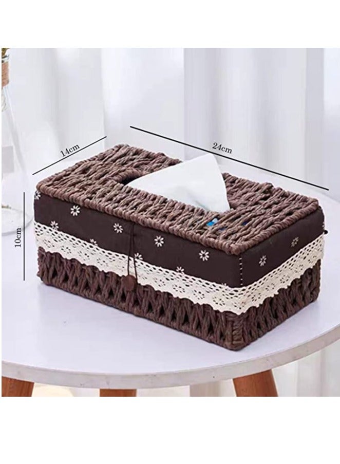 FFD Rectangle Tissue Box Cover, Decorative Rattan Weave tissue Box Holder Retro Tissue Case  - Image 2