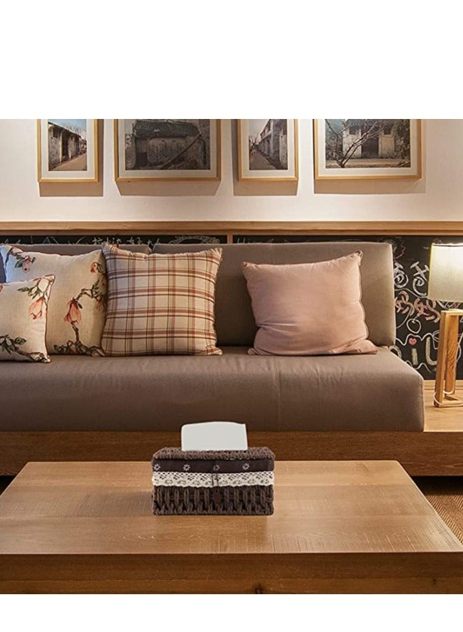 FFD Rectangle Tissue Box Cover, Decorative Rattan Weave tissue Box Holder Retro Tissue Case  - Image 5