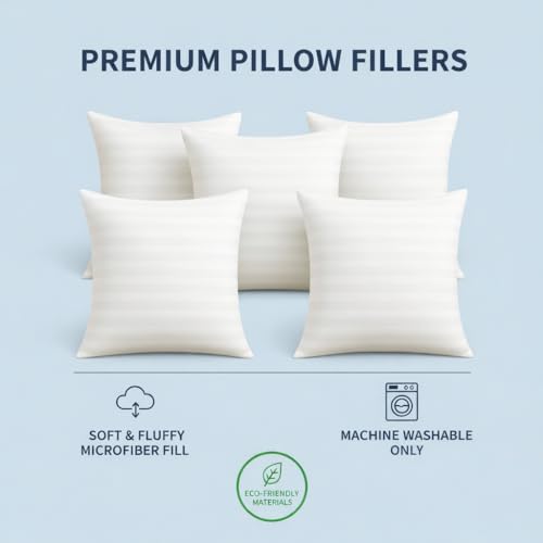 BRICK HOME Hotel Quality Premium Square Fiber Soft Filler Cushion Set of 5 (18x18 Inches) - Image 2