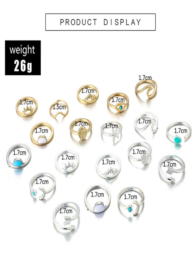 FUTIMELY 19PCS Boho Turquoise Knuckle Stacking Rings for Women Vintage Stackable Star Moon Wave Peak Sea Rhinestone Joint Midi Finger Rings Set - Image 2