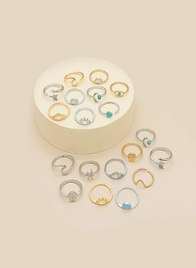 FUTIMELY 19PCS Boho Turquoise Knuckle Stacking Rings for Women Vintage Stackable Star Moon Wave Peak Sea Rhinestone Joint Midi Finger Rings Set - Image 5