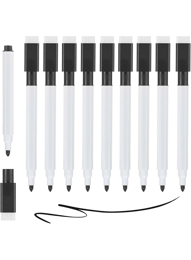 erorex 20Pcs Whiteboard Markers Magnetic Dry Erase Pens With Eraser Cap Fine Tip Whiteboard Pens Erasable Markers Great For Kids Adult Student School Home And Office Black  - Image 1
