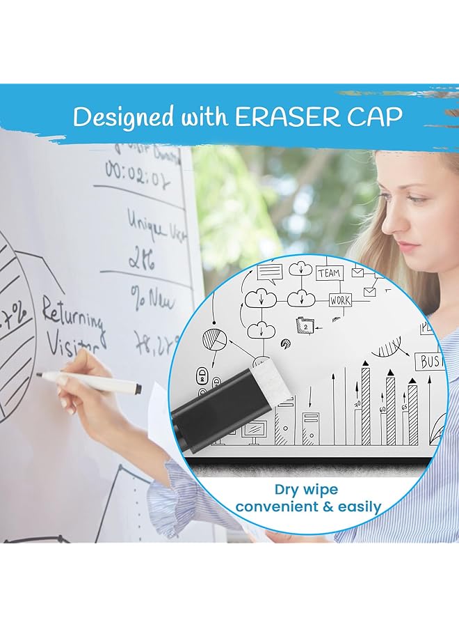 erorex 20Pcs Whiteboard Markers Magnetic Dry Erase Pens With Eraser Cap Fine Tip Whiteboard Pens Erasable Markers Great For Kids Adult Student School Home And Office Black  - Image 4