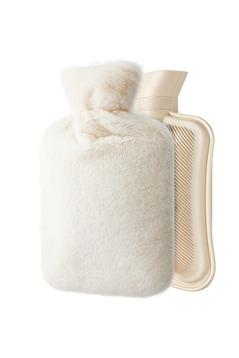 CMGTYYD Hot Water Bottle with Soft Fleece Cover, 2L Hot Water Bag for Cold & Hot Therapy, Pain Relief, Back, Neck, Period Cramps (White) - Image 1