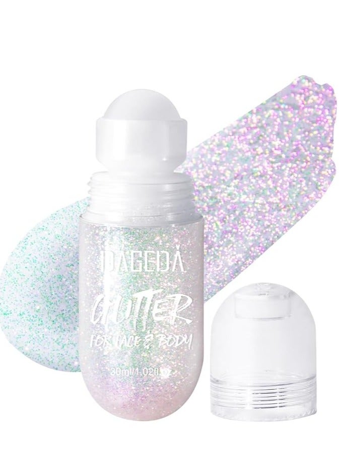 DAGEDA DAGEDA Body Glitter Gel, Roll-on Face Glitter for Mermaid Makeup Festival Rave Accessories, Holographic Hair Glitter Gel,Body Shimmer Halloween Makeup for Rave Party (Sparkling Pink)  - Image 1