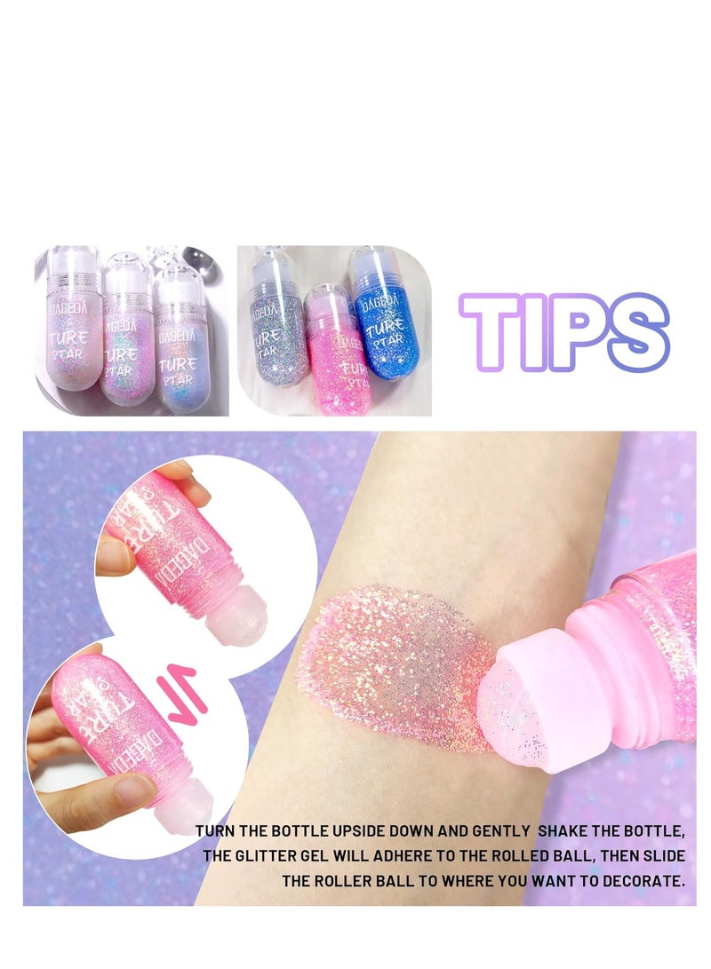 DAGEDA DAGEDA Body Glitter Gel, Roll-on Face Glitter for Mermaid Makeup Festival Rave Accessories, Holographic Hair Glitter Gel,Body Shimmer Halloween Makeup for Rave Party (Sparkling Pink)  - Image 4