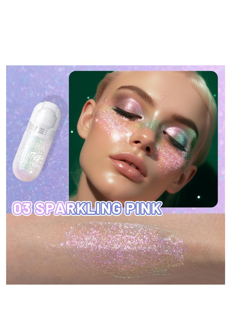 DAGEDA DAGEDA Body Glitter Gel, Roll-on Face Glitter for Mermaid Makeup Festival Rave Accessories, Holographic Hair Glitter Gel,Body Shimmer Halloween Makeup for Rave Party (Sparkling Pink)  - Image 2