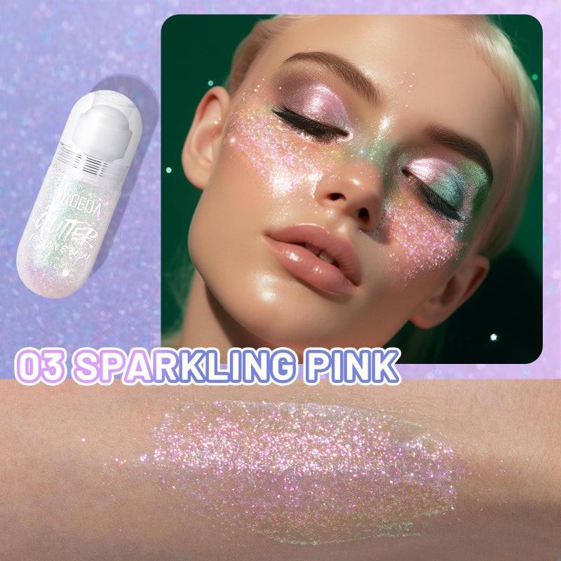 DAGEDA Body Glitter Gel, Roll-on Face Glitter for Mermaid Makeup Festival Rave Accessories, Holographic Hair Glitter Gel,Body Shimmer Halloween Makeup for Rave Party (Sparkling Pink) - Image 3