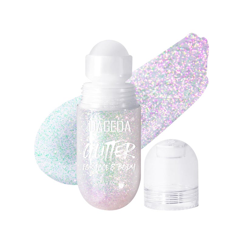 DAGEDA Body Glitter Gel, Roll-on Face Glitter for Mermaid Makeup Festival Rave Accessories, Holographic Hair Glitter Gel,Body Shimmer Halloween Makeup for Rave Party (Sparkling Pink) - Image 1