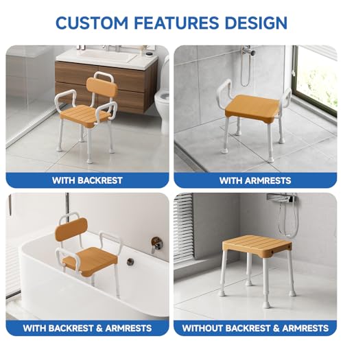 Loyoda Shower Chair for Inside Shower ，Bath Chair with Arms and Back,Aluminum Shower Stool for Tub,Slip Resistant Shower Bench,Height-Adjustable Shower Seat with Padded Handles for Seniors，Brown - Image 5