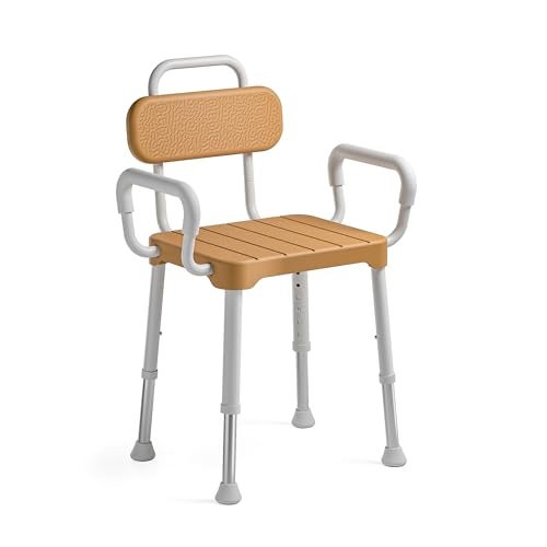 Loyoda Shower Chair for Inside Shower ，Bath Chair with Arms and Back,Aluminum Shower Stool for Tub,Slip Resistant Shower Bench,Height-Adjustable Shower Seat with Padded Handles for Seniors，Brown - Image 1