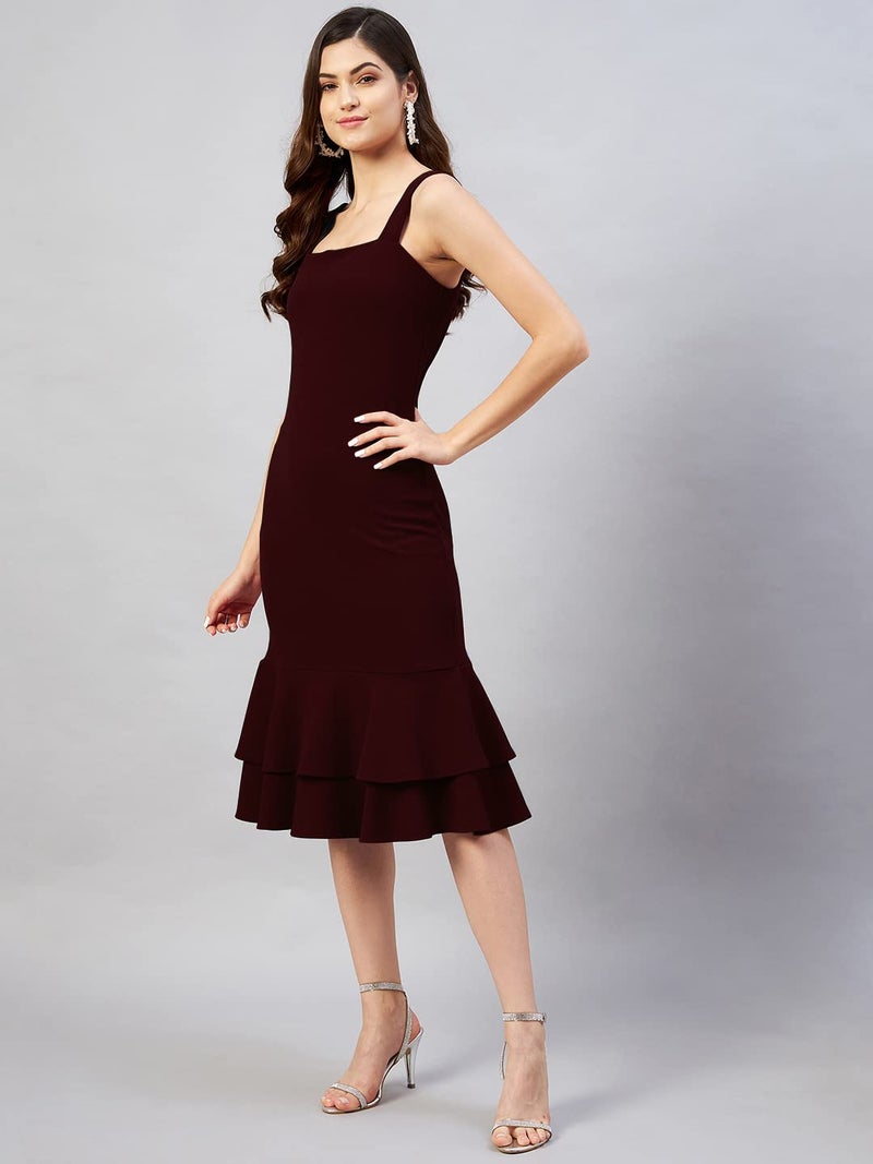 Rare Women Casual Wine Colour Midi Solid Dress - Image 2