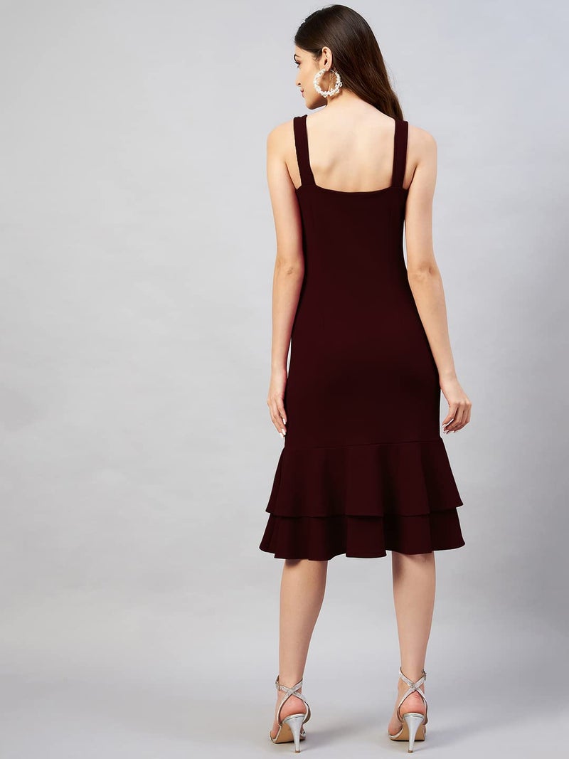 Rare Women Casual Wine Colour Midi Solid Dress - Image 4