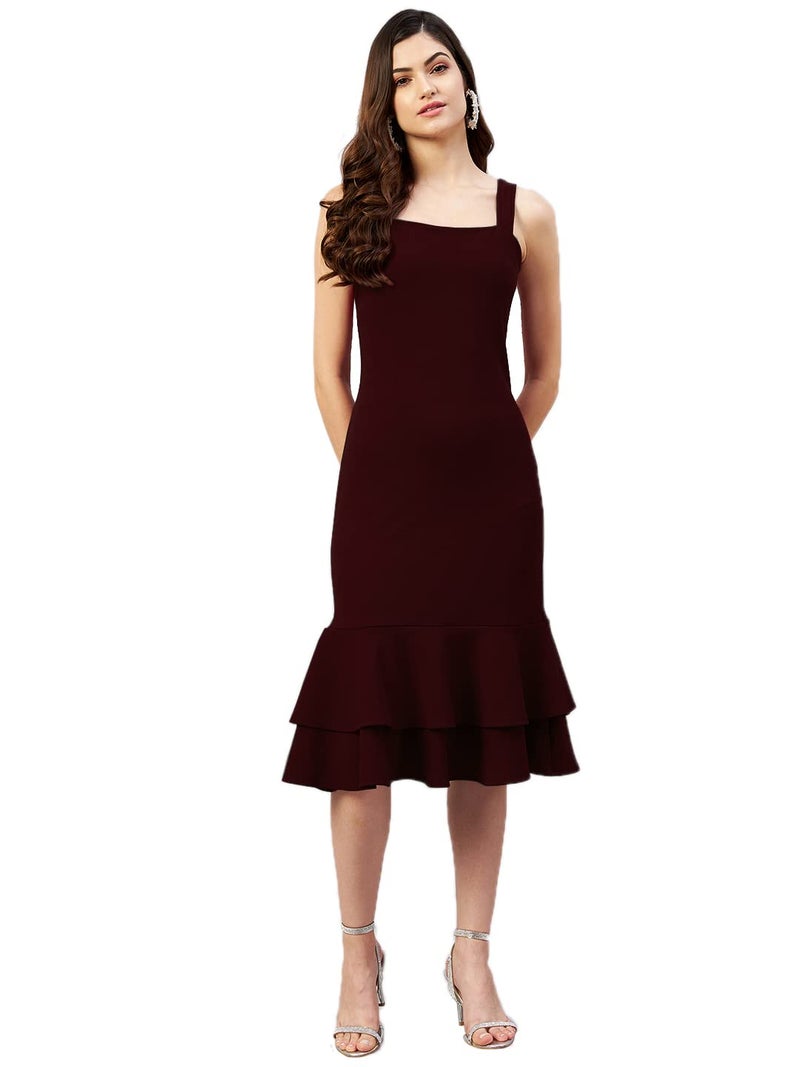 Rare Women Casual Wine Colour Midi Solid Dress - Image 3