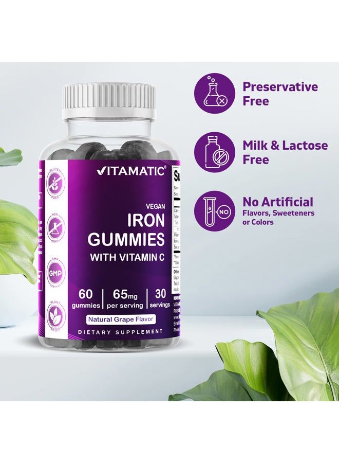 Vitamatic Iron 65 mg Gummies Supplement for Women & Men - 60 Vegan Gummies - Great Tasting Iron Gummy Vitamins with Vitamin C (1) - Image 3