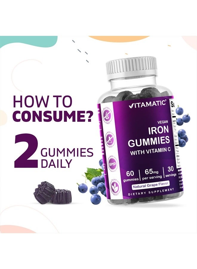 Vitamatic Iron 65 mg Gummies Supplement for Women & Men - 60 Vegan Gummies - Great Tasting Iron Gummy Vitamins with Vitamin C (1) - Image 5