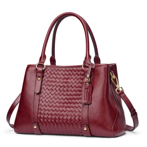 Kattee Women Soft Genuine Leather Satchel Bags Top Handle Crossbody Purses and Handbags Hobo Totes Shoulder (Wine Red) - Image 1