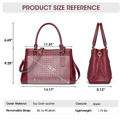 Kattee Women Soft Genuine Leather Satchel Bags Top Handle Crossbody Purses and Handbags Hobo Totes Shoulder (Wine Red) - Image 3