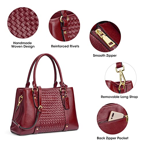 Kattee Women Soft Genuine Leather Satchel Bags Top Handle Crossbody Purses and Handbags Hobo Totes Shoulder (Wine Red) - Image 5