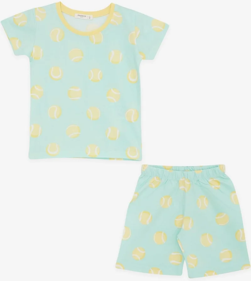 Breeze Girls & Boys Baby Boy Shorts Pajama Set, Tennis Ball Patterned, 9 Months-3 Years, Water Green