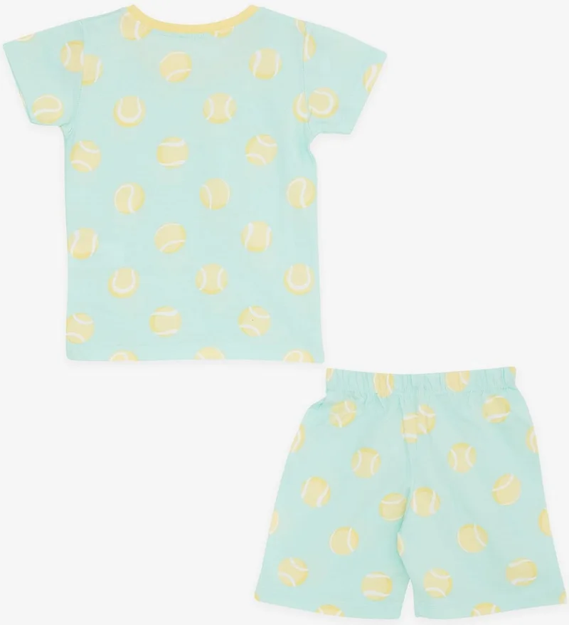 Breeze Girls & Boys Baby Boy Shorts Pajama Set, Tennis Ball Patterned, 9 Months-3 Years, Water Green